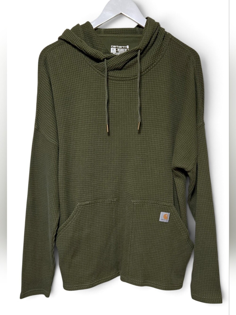 Carhartt Womens XL Green Thermal Hoodie Waffle Knit Relaxed Fit Heavyweight
